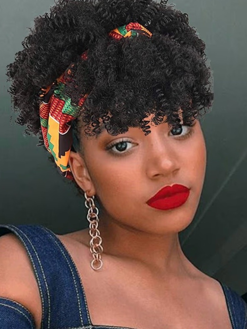 Heritage Puff Drawstring Afro Puff Ponytail Wig with African Print Headband